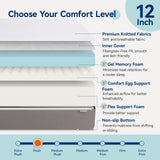 Amazon Basics Memory Foam Mattress, Soft Plush Feel, Breathable, 12 Inch, Queen, White/Grey