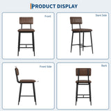 IDEALHOUSE Bar Stools Set of 8 w/Back & Footrest, Counter Height Bar Stools Set of 8 with Thick Cushion & Thickened Metal Legs, Upholstered Counter Height Bar Stools for Island, Counter Bar, Brown
