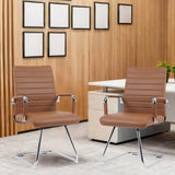 Sidnali Waiting Room Chairs, Office Guest Chair with Sled Base Mid Back for Reception Conference Room, Brown Set of 2