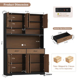 HOSTACK 75" Tall Kitchen Pantry Storage Cabinet, 45" W Hutch, Brown/Black