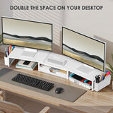 OPNICE Desk Organizers and Accessories, Dual Monitor Stand Riser with Drawer and 2 Pen Holders, Desk Shelf Computer Racks & Printer Stand for Office Workspace Organizers, Desktop Organization (White)