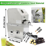 Electric Sugarcane Juicer, Sugar Cane Press Extractor, Stainless Steel 3 Rollers, Detachable Top Cover, Sugarcane Juice Squeezing Machine for Commercial & Home 110V 800W INTBUYING
