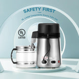 4L Brushed Stainless Steel Countertop Distiller Machine, Home Distilled Water Maker with Glass Pot, Purifier to Make Clean Water CO-Z