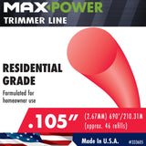 Maxpower 333605 Residential Grade Round .105-Inch Trimmer Line 690-Foot Length Red