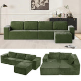 Furnify 136" Modular Sectional Sofa with L-Shape Chaise, Right/Left Facing Deep Seat Cloud Couch, No Assembly Required, Upholstered Couch for Living Room Bedroom (Green, Plush Corduroy Fabric)