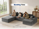 Living&Giving 128" U-Shaped Cloud Sectional Couch for Living Room, Cloud Boneless Couch-No Assembly with Reversible Chaise, Customizable 4-Seat Modular Sectional Sofa with 3 Ottoman,Dark Grey