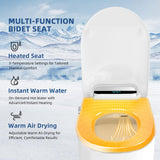 QMU Electric Bidet Toilet Seat Round - Smart Heated Toilet Seat with Remote Control, Instant Warm Water, Self-Cleaning Nozzle, Warm Air Dryer, Feminine Wash, Soft Close, LED Display