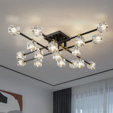OKES Crystal Sputnik Ceiling Light Fixture，Modern Luxury Black and Gold Chandeliers with 17-Light，Semi Flush Mount Ceiling Light Fixture for Dining Room,Living Room,Kitchen Island,Bedroom.