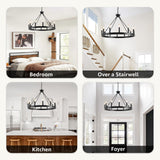 VBKK Wagon Wheel Chandelier 32" 12-Light, Round Black Chandeliers Farmhouse Modern Wagon Wheel Light Fixtures, for High Ceiling Dining Living Room, Foyer, Entryway