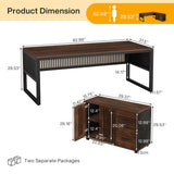 63-Inch L-Shaped Executive Desk with Mobile File Cabinet, Large Office Computer Desk