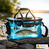 Foldable Transparent Fishing Bucket, 6 Gallon Foldable Bait Bucket, Live Fish Container Multi-Functional Bucket, Live Bait Bucket for Saltwater, Camping, Moving (23l/6Gallon with Aerator)