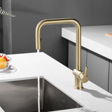 SUMERAIN Pull Out Kitchen Faucets with Dual Sprayer Mode, Single Hole Stainless Steel Modern Kitchen Sink Faucet Brushed Gold