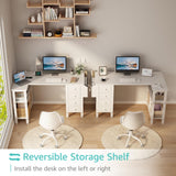 Lufeiya White L Shaped Computer Desk with Drawers & Storage Shelves, 47 Inch Corner Reversible Desk with Power Outlet for Home