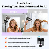 Rmnhd Hair Dryer Holder Stand, Hands Free Blow Dryer Stand with Clamp, Adjustable Height & 360° Rotating Hair Dryer Stand for Home & Salon Styling, Foldable & Stable