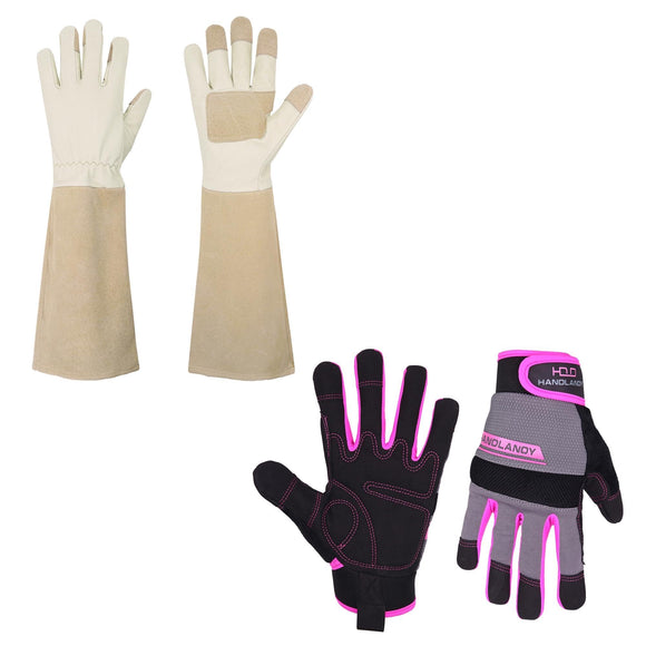 2 Pairs of Rose Pruning Gloves for Men & Women, Women Safety Work Gloves Utility Touch Screen Working Grip Glove for Yardwork Gardening Breathable Mechanic Gloves