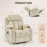 FLEXISPOT XL31 Power Lift Recliner Chair for Elderly, Electric Lift Chair with Massage & Heat, PU Leather Reclining Sofa w/Cup Holders, Side Pockets for Living Room Bedroom(Medium Size,Beige)