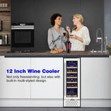 Tylza 12" Wine Cooler Refrigerator, 18 Bottles Capacity, Compact Freezerless, Temperature Stability, Low Noise, Double-Layer Tempered Glass Door