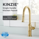 Gerber Kinzie Single Handle Gold Kitchen Faucet with Pull-Down Sprayer - Industrial Farmhouse Design, High Arc, Easy 1-Hole Installation in Brushed Bronze, D454437BB