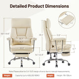 Furniliving Big and Tall Office Chair with Footrest, PU Leather High Back Executive Office Chair with Adjustable Lumbar Support, Gaming Chair with Padded Arm and Pillow, Height Adjustment, Beige