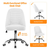Mid Back PU Leather Armless Desk Office Chair, Modern Vanity Chair with Rolling Wheels
