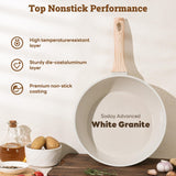17 Pcs Pots and Pans Set Non stick，Cookware Sets White Granite Induction Cookware, Non-toxic Healthy Non Stick Kitchen Cooking Set, White