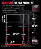 Squat Rack with Adjustable Pull-Up Bar & Extended Safety Arms, 35"-67" Width, Fixed 83” Frame Height, Pull-Up Bar Height 71.5"-80.5", Fits 6FT & 7FT Barbells