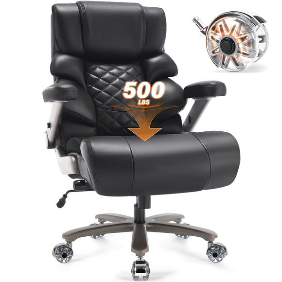 500lbs Big and Tall Office Chair-Large Computer Chair with Adjustable Lumbar Support 3D Flip Arms Plus Size Wheels VUZI