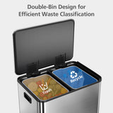 GarveeHome 60 L/16 gal Kitchen Trash Can,2×8 gal Pedal Trash Bin with Removable Baskets,Stainless Steel Garbage Can