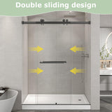 EPXMKX 55"-60" W x 76" H Frameless Sliding Shower Door, Double Sliding Shower Door,5/16"(8mm) Clear Tempered Glass,Bathroom Glass Door with Explosion-Proof Film (Matte Black 60" Wx76 H)