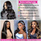KRKRYQ 38 Inch Body Wave Human Hair Wig Pre Plucked 180% Density 13x6 HD Transparent Lace Frontal Wigs Human Hair Glueless Human Hair Wigs For Women Natural Color