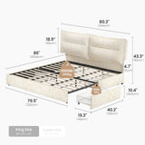 ModernMate King Size Bed Frame with 4 Storage Drawers & Headboard with Dual Cushions, Freya Collection Upholstered Platform Bed, Oeko-TEX, Noise-Free, No Box Spring, Sandstone Beige