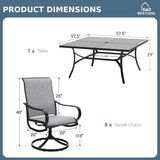 MFSTUDIO 9 PCS Patio Dining Set, 57.5" Square Table & Grey Swivel Chairs