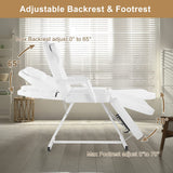 OmySalon Massage Salon Tattoo Chair Esthetician Bed with Hydraulic Stool,Multi-Purpose 3-Section Facial Bed Table, Adjustable Beauty Barber Spa Beauty Equipment, White