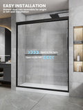 Glass Shower Doors, 56" - 60" W x 72" H Double Sliding Shower Door, Aluminum Semi-Frameless & 1/4"(6mm) Clear Tempered Glass Bypass Shower Door for Walk in Shower, Matte Black