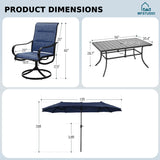 MFSTUDIO Outdoor Dining Set for 6, Navy Blue Umbrella & Swivel Chairs