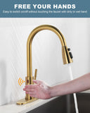 Touchless Kitchen Faucet Stainless Steel | Automatic Hand-Free Brushed Gold Kitchen Faucet for Sink 1 or 3 Hole WOWOW