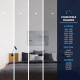 LUXRITE 2 Inch Trimless LED Recessed Lighting, 12W, 1000LM, 5CCT 2700K-5000K, 38° Beam Angle, Dimmable, Push-n-Lock Spotlight, CRI 90, Damp & IC Rated, Plaster Downlight, ETL (4 Count (Pack of 1))