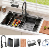 30x18 Drop in Kitchen Sink with Faucet & Accessories, Black Stainless Steel Workstation Sink, 16 Gauge Single Bowl Top Mount, Deep Bowl Design, Modern Kitchen & Commercial Use