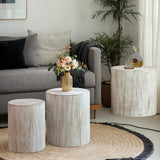 MOOLSUN Modern Nesting Coffee Table Round Wooden Drum End Tables for Small Space Living Room, Bedroom, Balcony, Office (A-Wood Color 2)