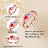 Oseew Personalized 14K Yellow Gold 2 Birthstones Rings Mother's Ring 10k solid Gold 2 Birthstones Rings 14k gold for Mom Jewelry 18K yellow gold Personailzed 2 Birthstones Rings