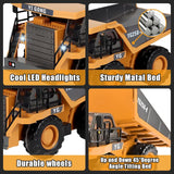 ADTHLIER Remote Control Excavator (11-Channel), Dump Truck, Bulldozer, Loader (9-Channel), 2.4GHz Remote Control Construction Vehicles, Metal Construction, with Cool Lights and Sound Effects, 4-Pcs