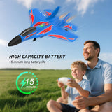 QFCST Foam Remote Control Wireless Airplanes RC Planes, Remote Control Fighter Toys, 2CH 2.4Ghz RC Fighter Jet with Light, Hobby Rc Airplanes Easy to Fly for Kids Boys Adults(Blue)