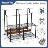 Miratino Fishing Rod Holders for Garage, 24 Rod Fishing Pole Rack Cart with Wheels, Fishing Rod Storage Organizer with Shelves, Rolling Tackle Storage Rack for Fishing Gear, Garage Basement Shed