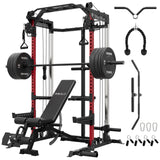 Mikolo Power Cage, 2000LB Power Rack with Independent Dual Pulley System, Multi-Function Home Gym Workout Machine for Cable Crossover (Red 001)