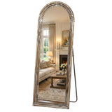 Pocetry Arched Full Length Floor Mirror 63"x21", Triple-Layer Solid Wood Frame, Rustic White Farmhouse Full Body Mirror with Stand for Bedroom, Living Room, Entryway & Hallway Home Decor