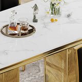 Maotifeys White Marble Dining Table for 6 Modern Luxury Faux Marble Kitchen Table for 4-6,68" Large Dining Room Tables with Columnar-Shape Gold Stainless Steel Base