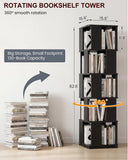 5-Tier Rotating Bookshelf Tower, 360° Spinning Modern Book Storage Bookcase, Stable Display Corner Book Shelf for Kids Room