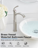 HEYMYTAP Bathroom Vessel Sink Faucet Brushed Nickel, Brass Tall Waterfall Bathroom Faucet 1 Hole Bathroom Sink Faucet Single Handle Bathroom Faucets with Water Lines Pop-Up Drain