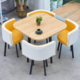Small Conference Table and Chair Set 4, Square Dining Negotiation Office Reception Room Club Kitchen Table with Chairs, White Yellow