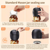 WOSERLD 3 in1 Electric Mason Jar Vacuum Sealer Kit, For wide Mouth & Regular Mouth Mason Jars. Portable Jar Vacuum Sealer, For Vacuum Food Bags, Vacuum Lunch Box (Dark Black)